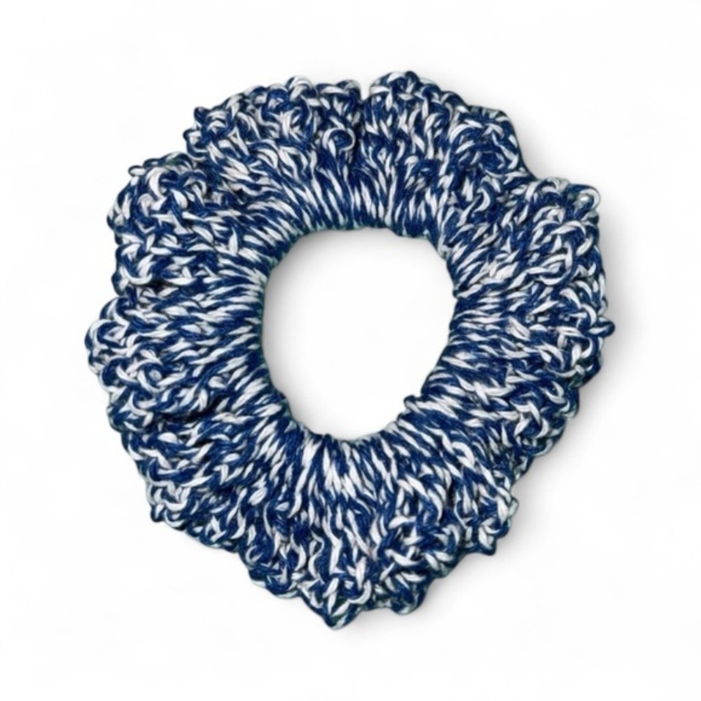 Elegant Blue and White Crochet Hair Scrunchie